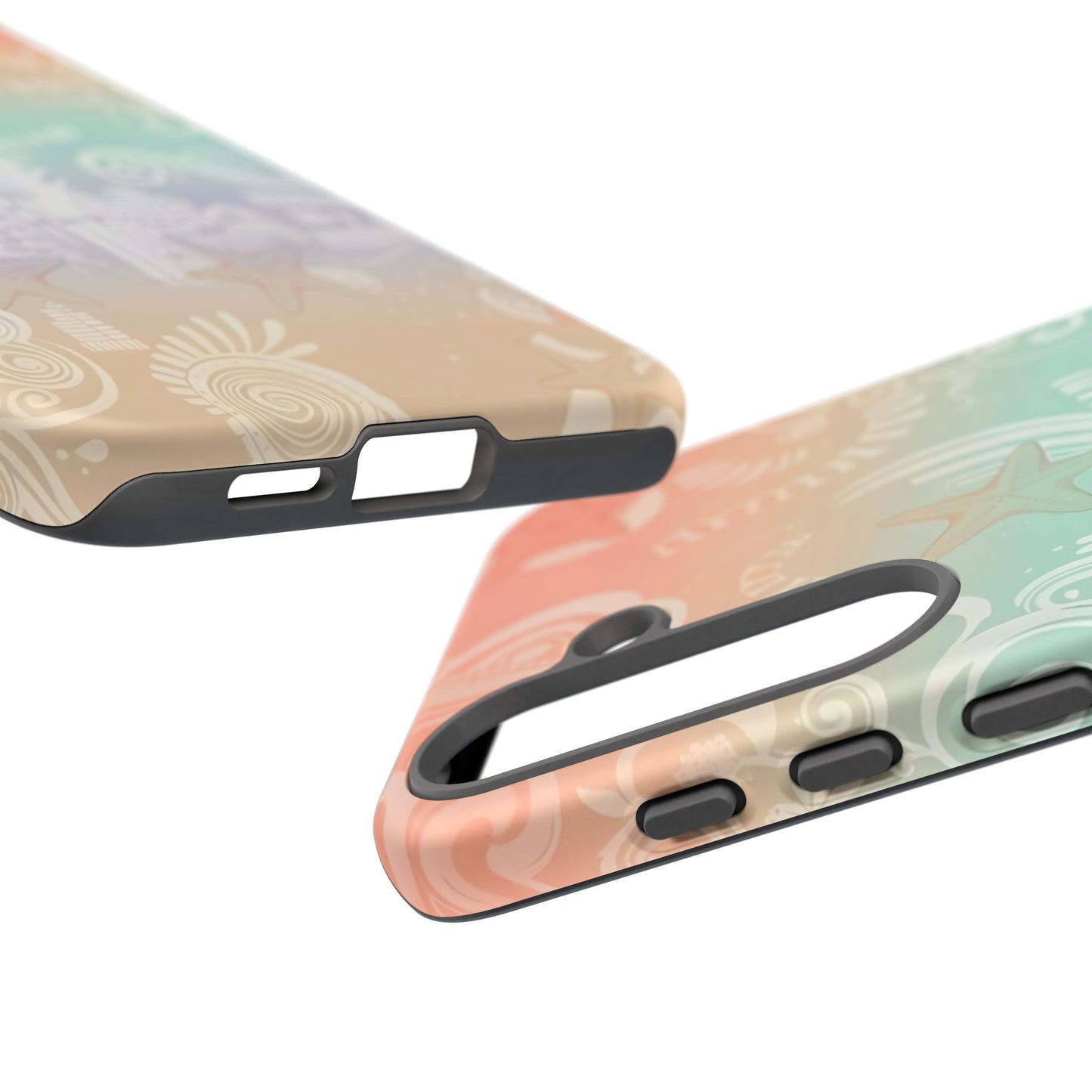 Tough Cases: Pastel Beach Pattern Phone Case — Starfish & Coastal Cityscape Protective Cover