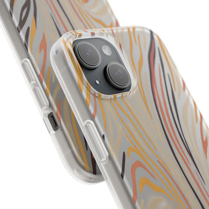 Marbled Neutral Stripe Phone Case — Abstract Beige & Terracotta Flexi Case