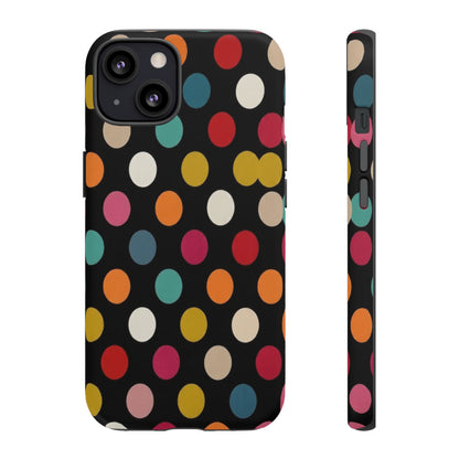 Polka Dot Tough Phone Case – Colorful Retro Dots on Black