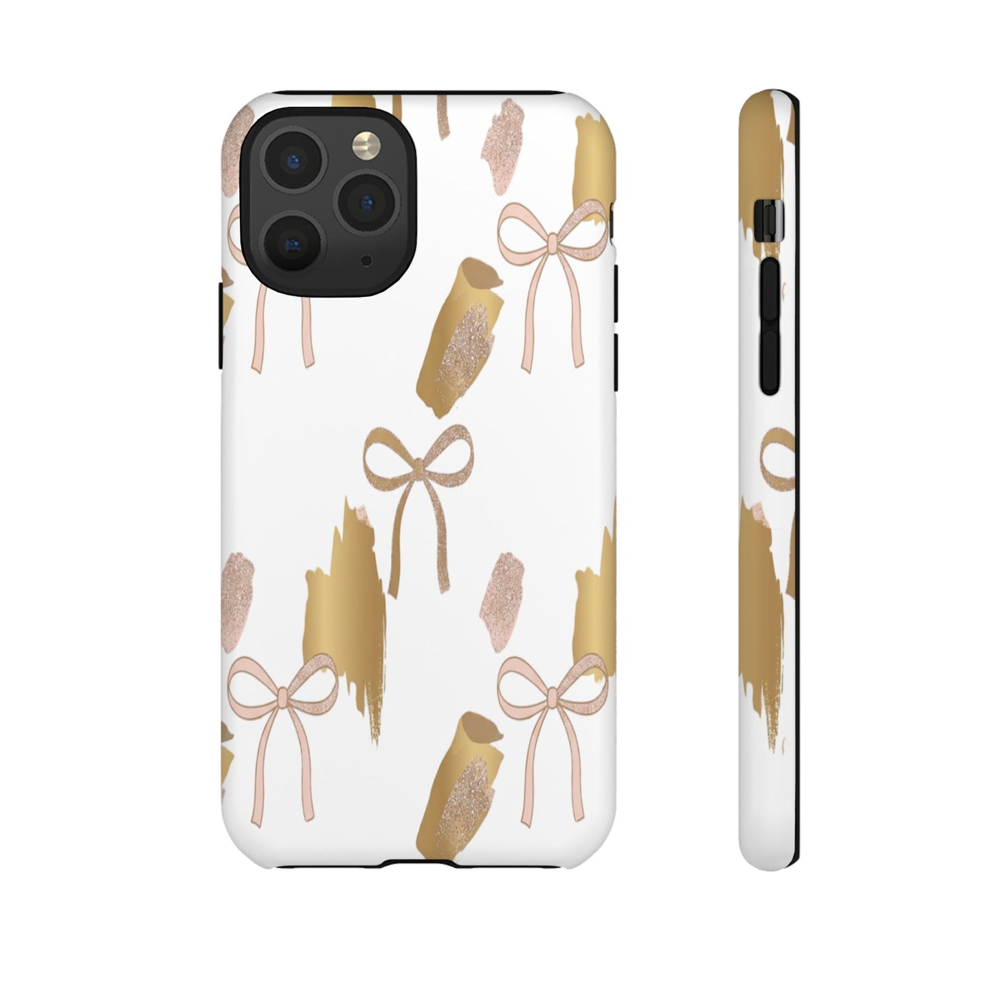 Phone Case — Gold Brushstroke & Blush Bow Pattern