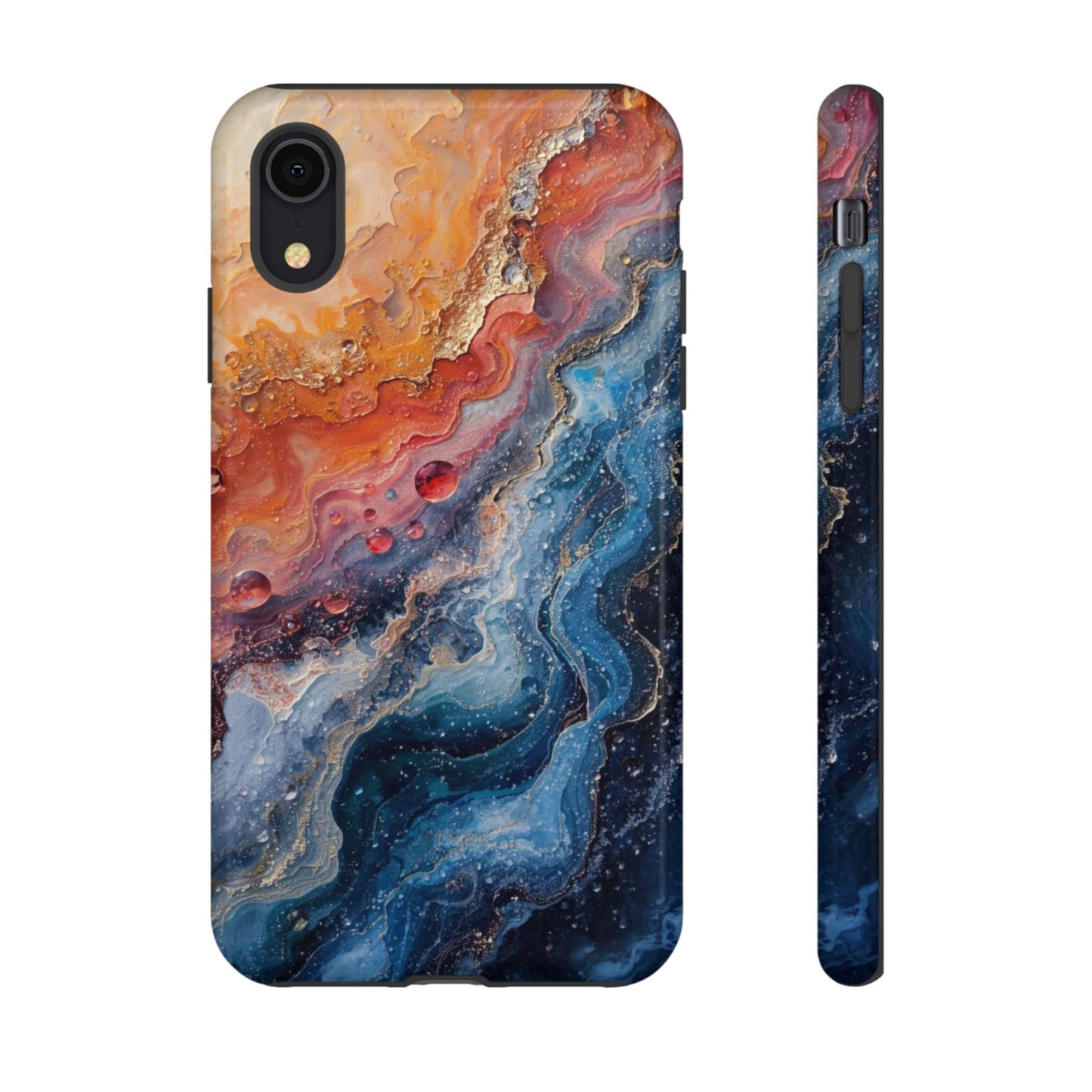 Marbled Galaxy Tough Phone Case — Abstract Blue & Coral Protective Cover