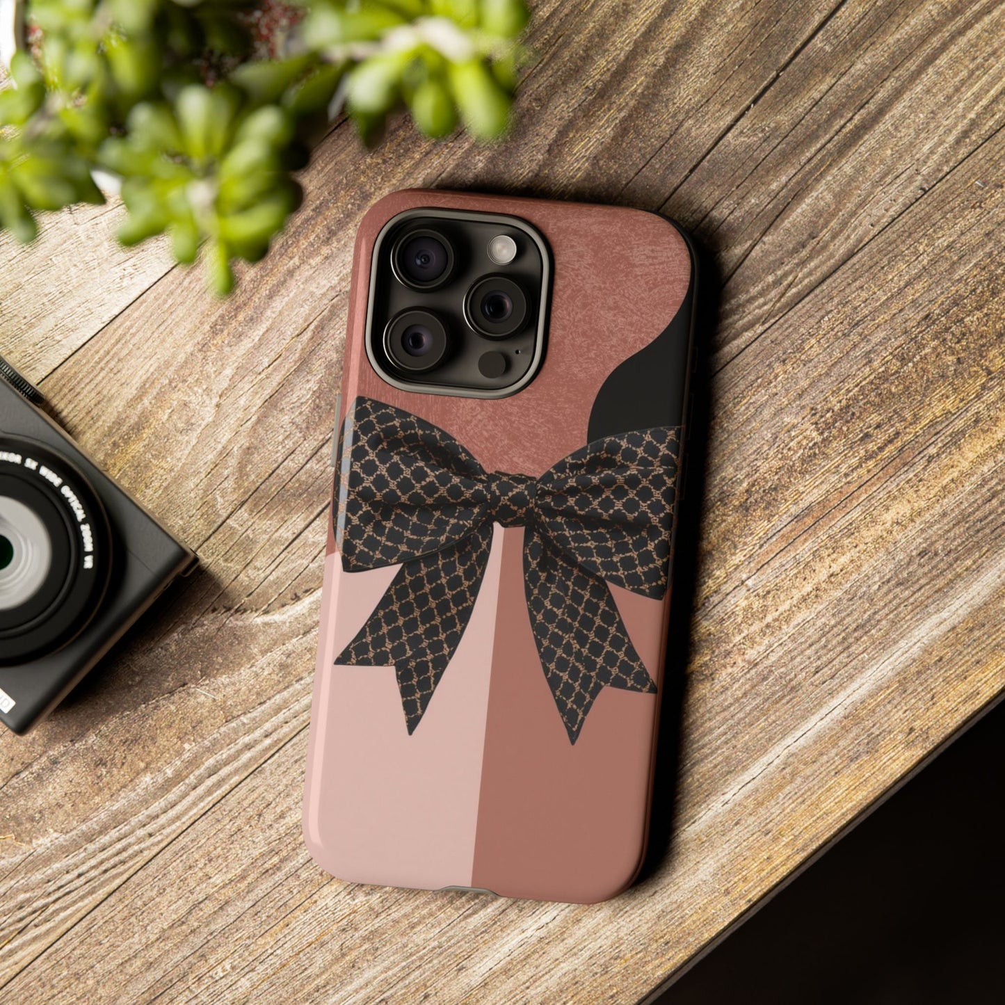 Bow Stripe Tough Phone Case – Pink Mauve Protective Cover