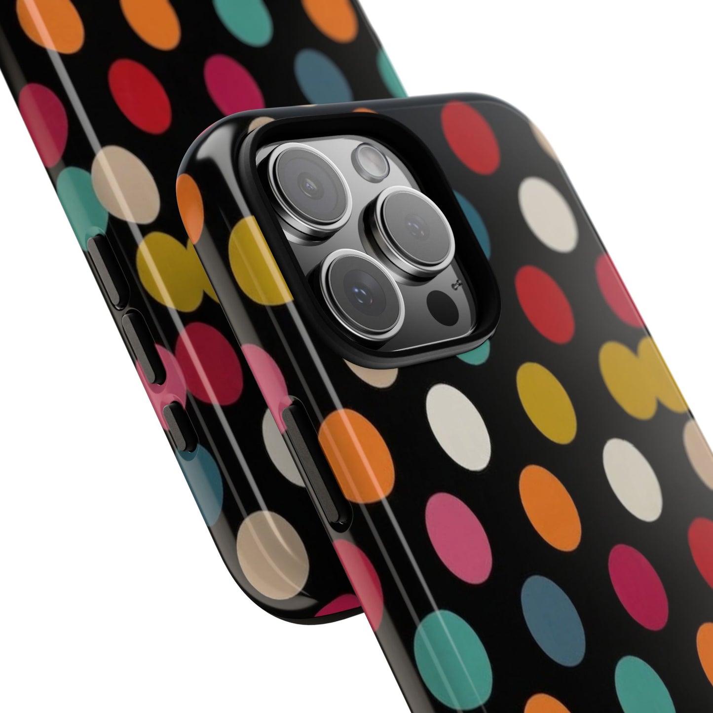 Polka Dot Tough Phone Case – Colorful Retro Dots on Black