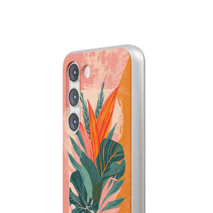 Tropical Botanical Phone Case — Pink & Orange Floral Flexi Case