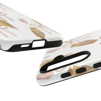 Phone Case — Gold Brushstroke & Blush Bow Pattern
