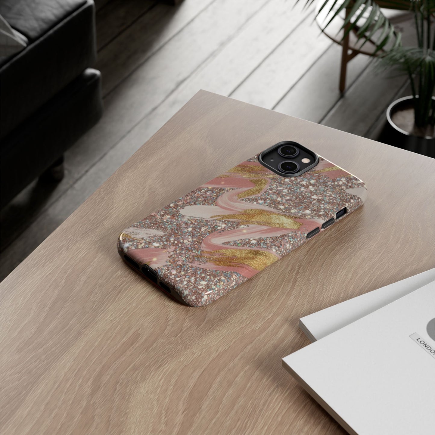 Glitter Blush Marble Phone Case — Pink Gold Swirl Tough Case