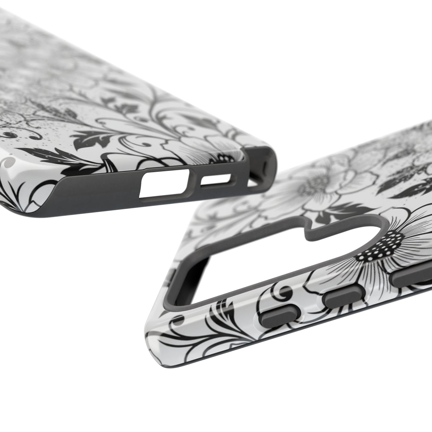 Floral Lace Phone Case — Black & White Vintage Flower Protective Case