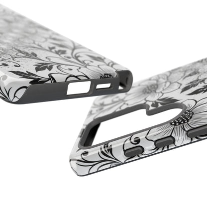 Floral Lace Phone Case — Black & White Vintage Flower Protective Case
