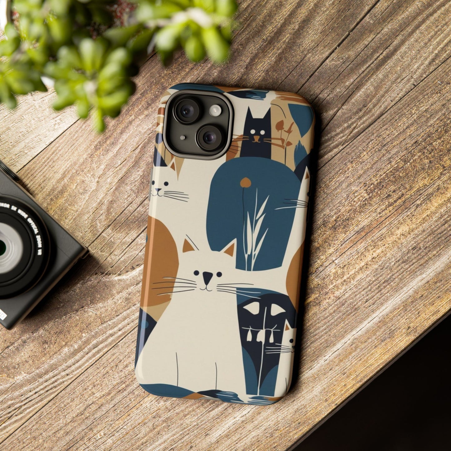 Cat Pattern Phone Case – Retro Abstract Cats Protective iPhone Cover