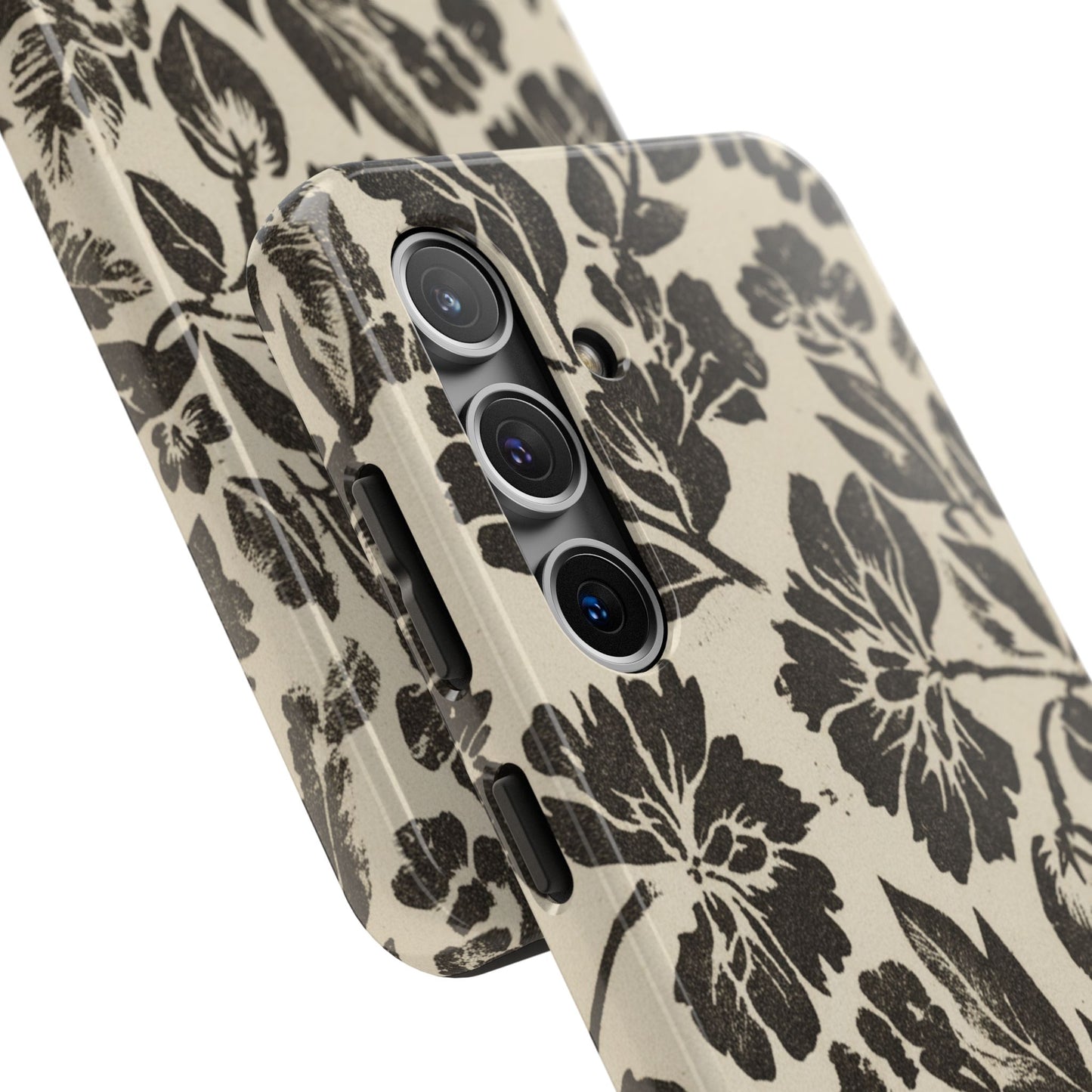 Floral Noir Tough Phone Case — Black Vintage Flower Protective Cover