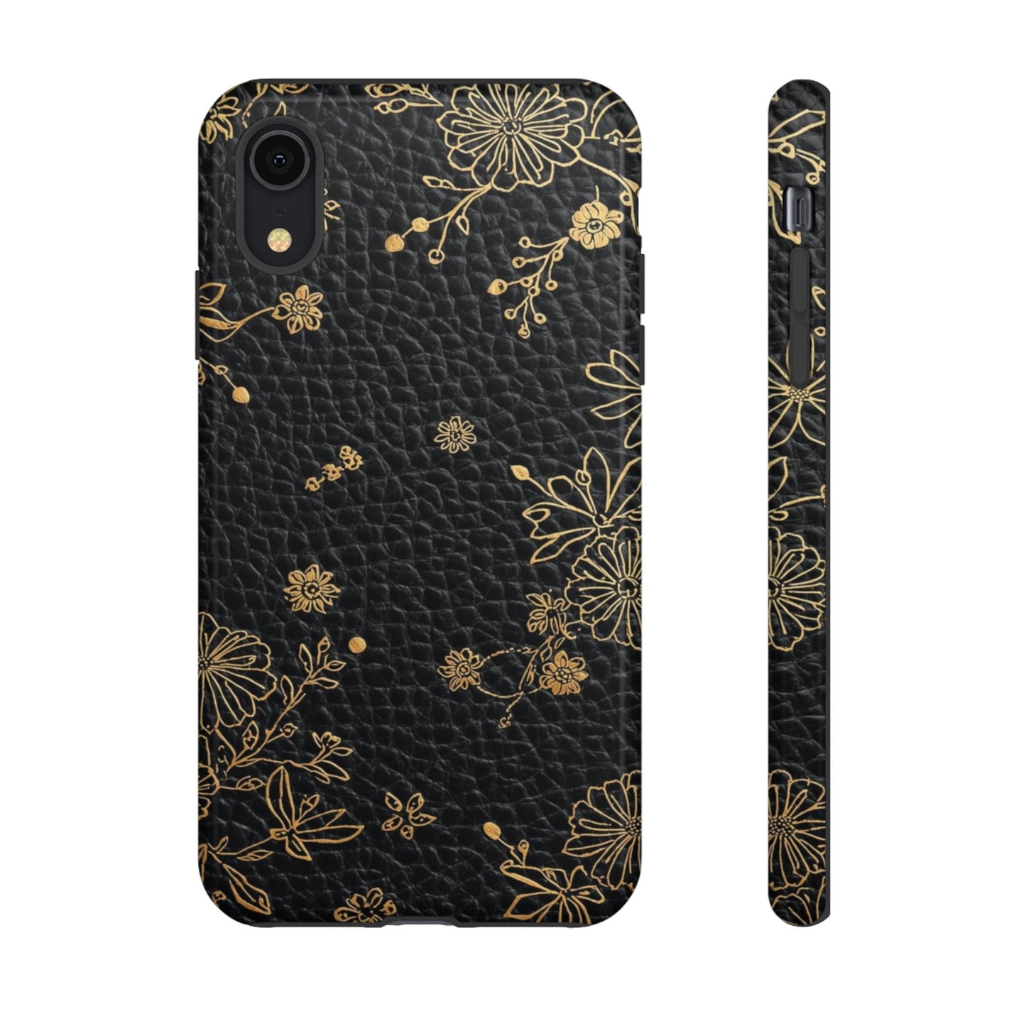 Floral Gold Foil Leather Texture Tough Phone Case