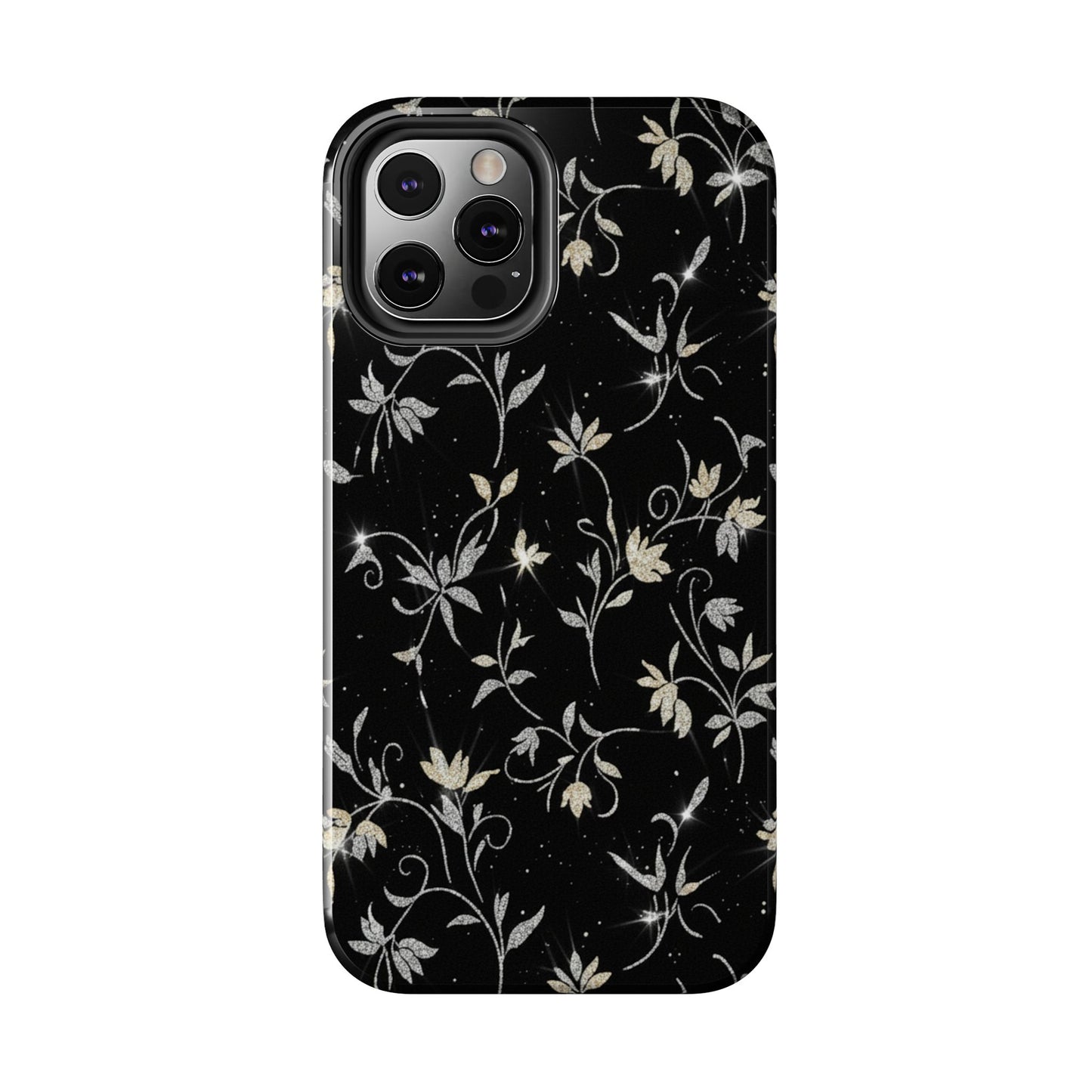 Floral Noir Tough Phone Case — Vintage Black Botanical Protective Cover