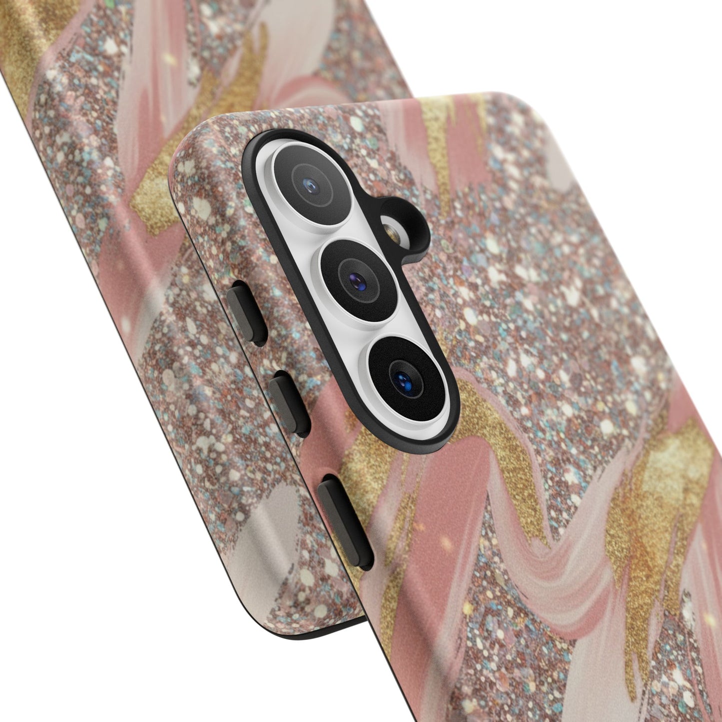Glitter Blush Marble Phone Case — Pink Gold Swirl Tough Case