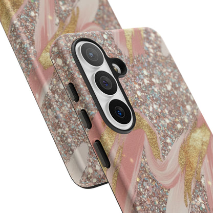 Glitter Blush Marble Phone Case — Pink Gold Swirl Tough Case