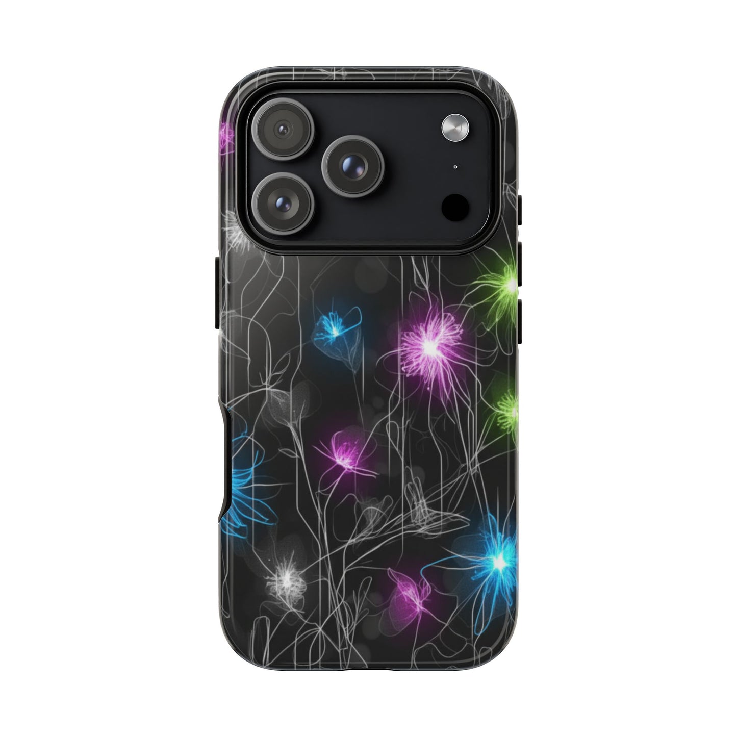 Neon Floral Tough Phone Case — Glow Flower Protective iPhone Cover