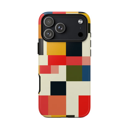 Abstract Color Block Tough Phone Case — Retro Geometric Protective Cover