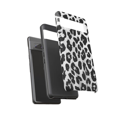 Leopard Print Tough Phone Case – Black & White Animal Pattern Protective Cover