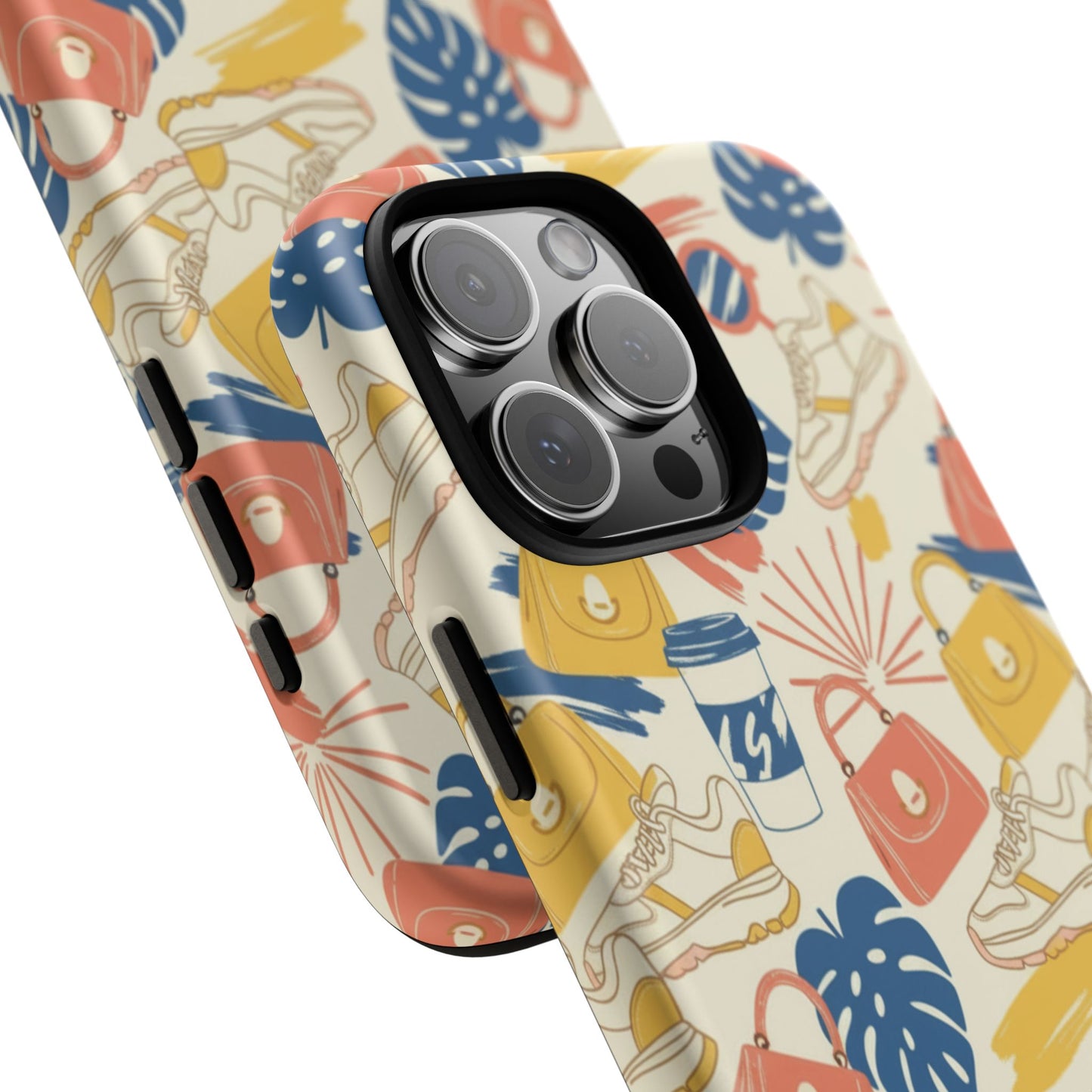 Tough Cases: Retro Summer Pattern Phone Case – Sunglasses, Sneakers & Tropical Leaves