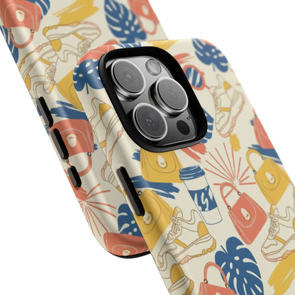 Tough Cases: Retro Summer Pattern Phone Case – Sunglasses, Sneakers & Tropical Leaves