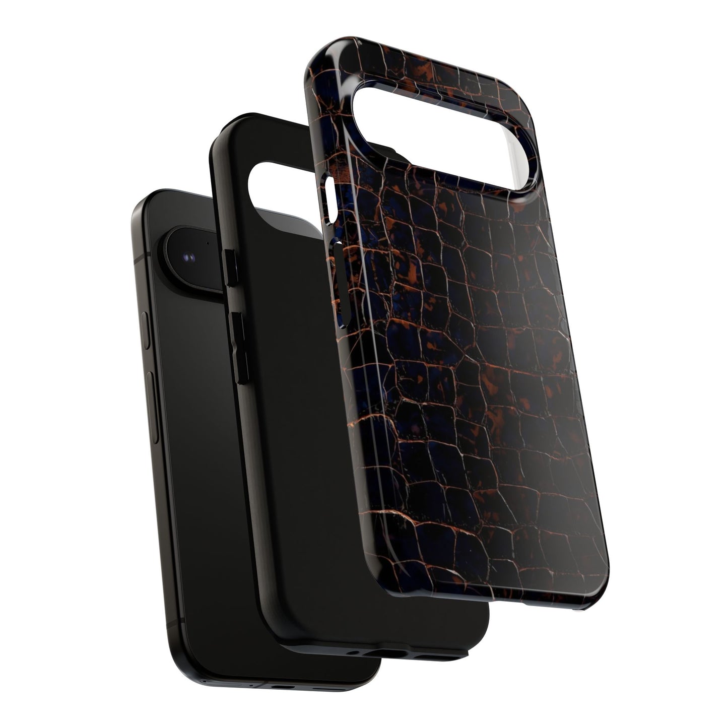 Croc-Embossed Tough Phone Case — Shockproof Black Alligator Texture