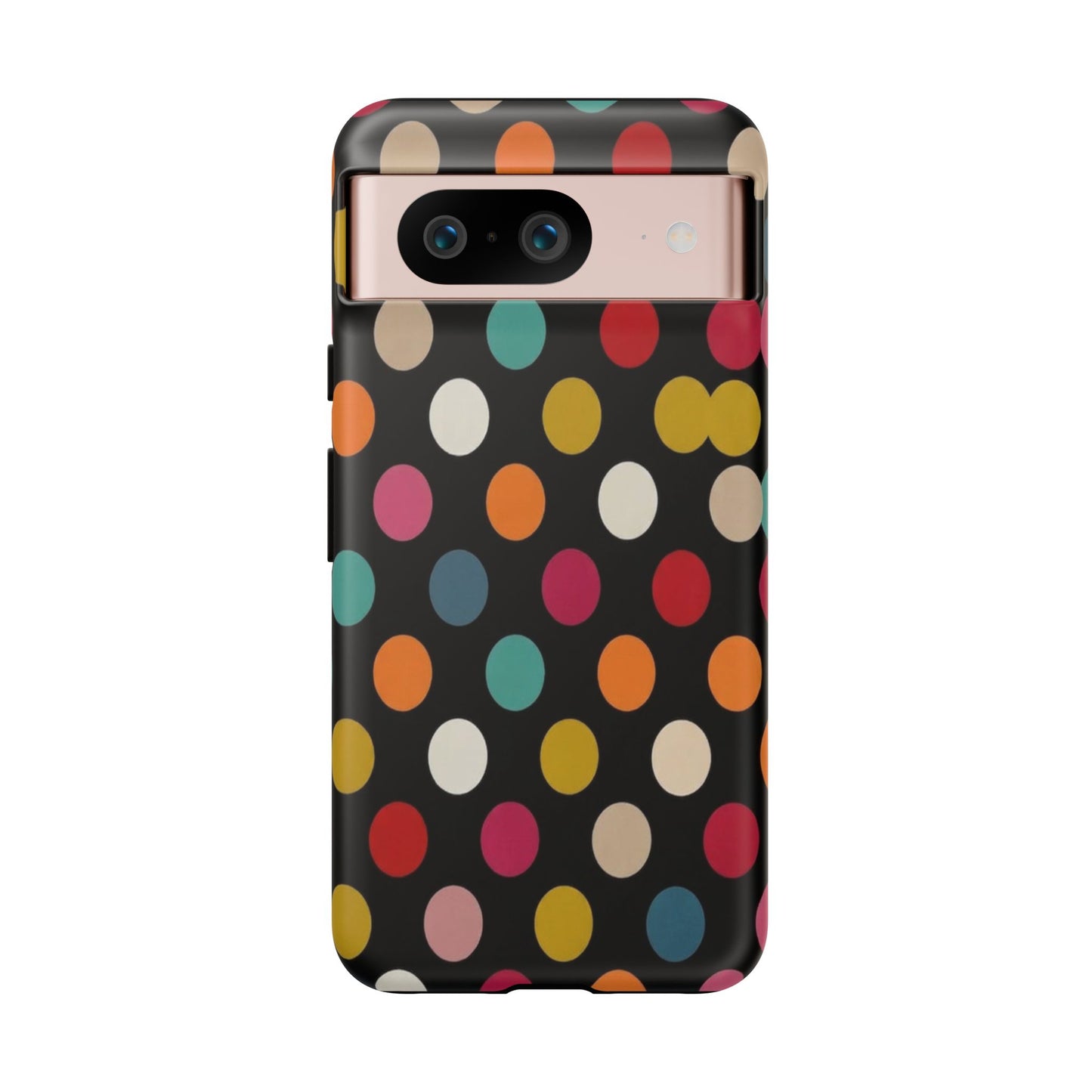 Polka Dot Tough Phone Case – Colorful Retro Dots on Black