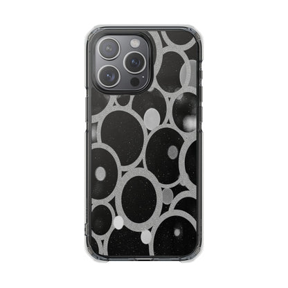 Magnetic Clear Phone Case — Abstract Black & Gray Bubble Design, Impact-Resistant