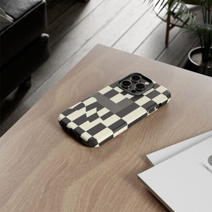 Checkerboard Wave Phone Case — Black & Cream Graphic Tough Case