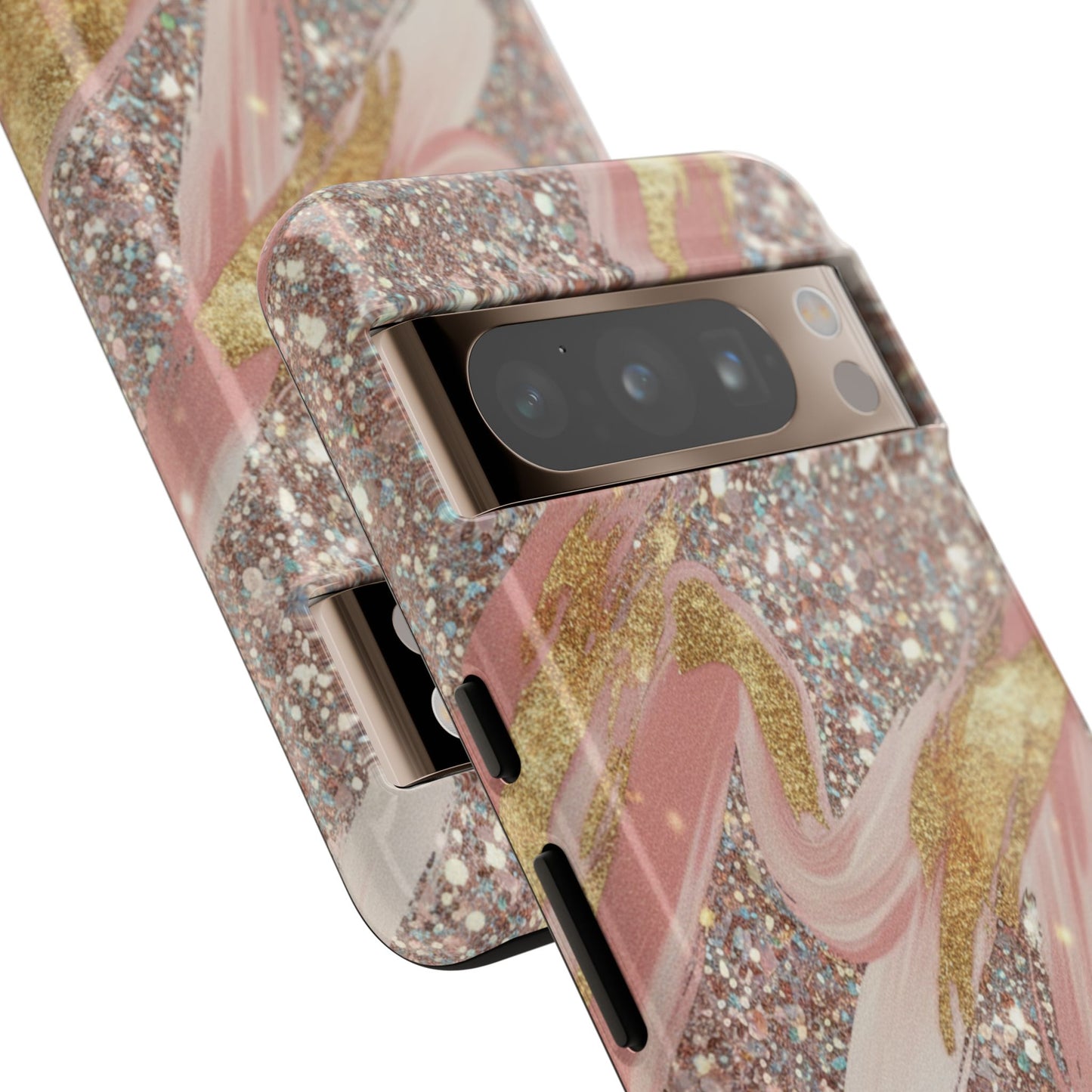 Glitter Blush Marble Phone Case — Pink Gold Swirl Tough Case