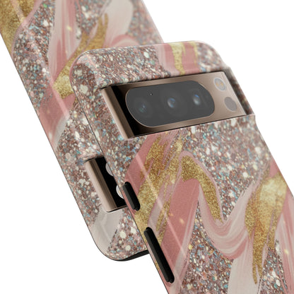 Glitter Blush Marble Phone Case — Pink Gold Swirl Tough Case