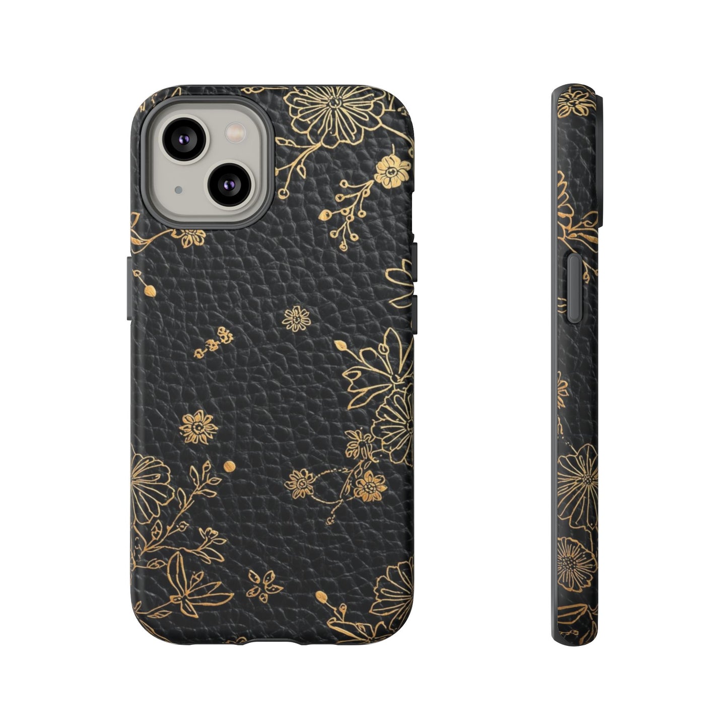 Floral Gold Foil Leather Texture Tough Phone Case