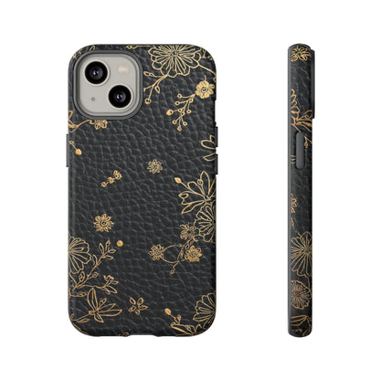 Floral Gold Foil Leather Texture Tough Phone Case