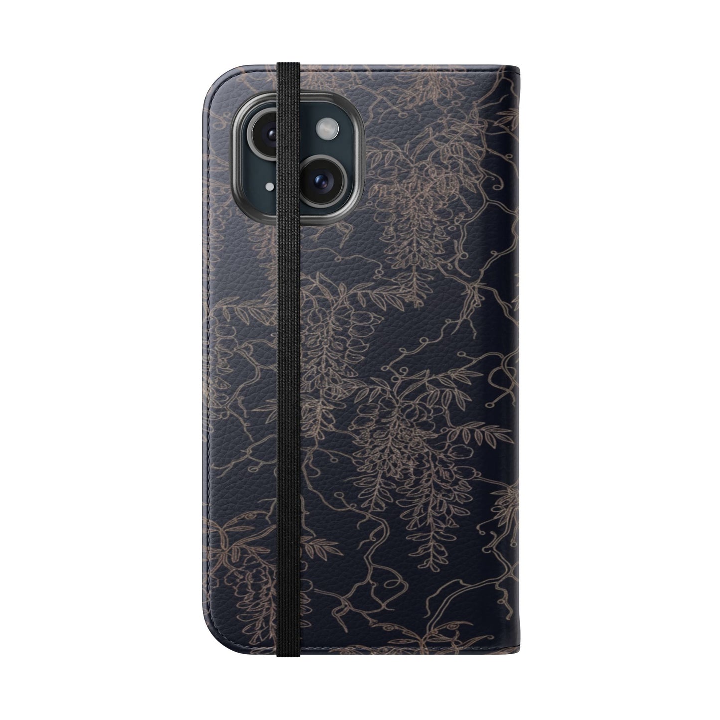 Botanical Noir Flip Phone Case — Dark Floral Wallet Cover with Card Slots