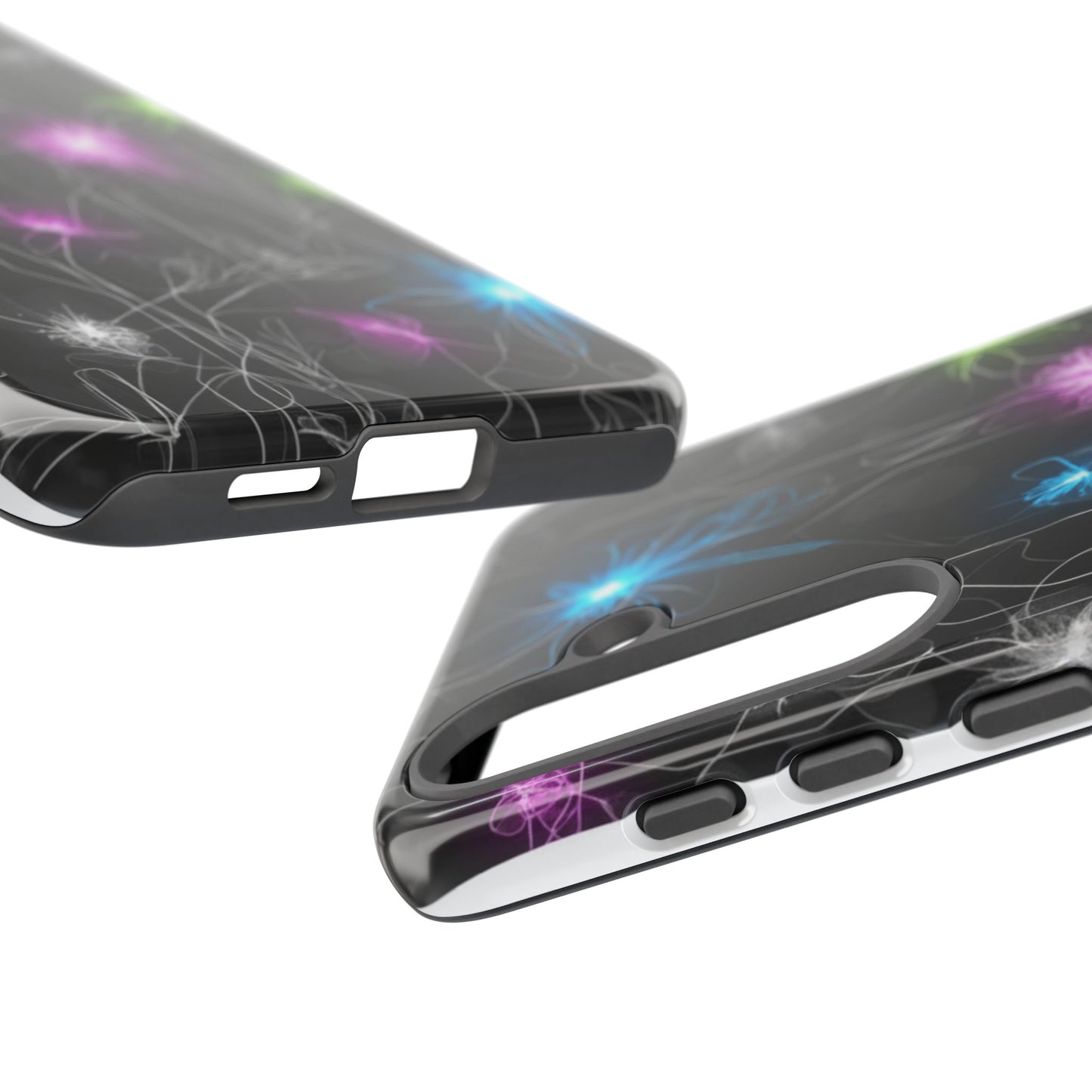 Neon Floral Tough Phone Case — Glow Flower Protective iPhone Cover