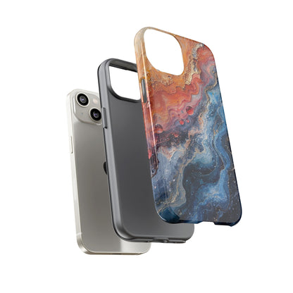 Marbled Galaxy Tough Phone Case — Abstract Blue & Coral Protective Cover