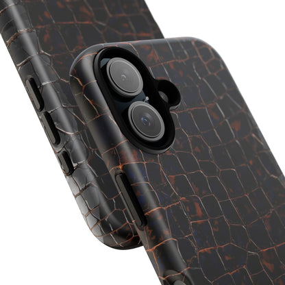 Croc-Embossed Tough Phone Case — Shockproof Black Alligator Texture