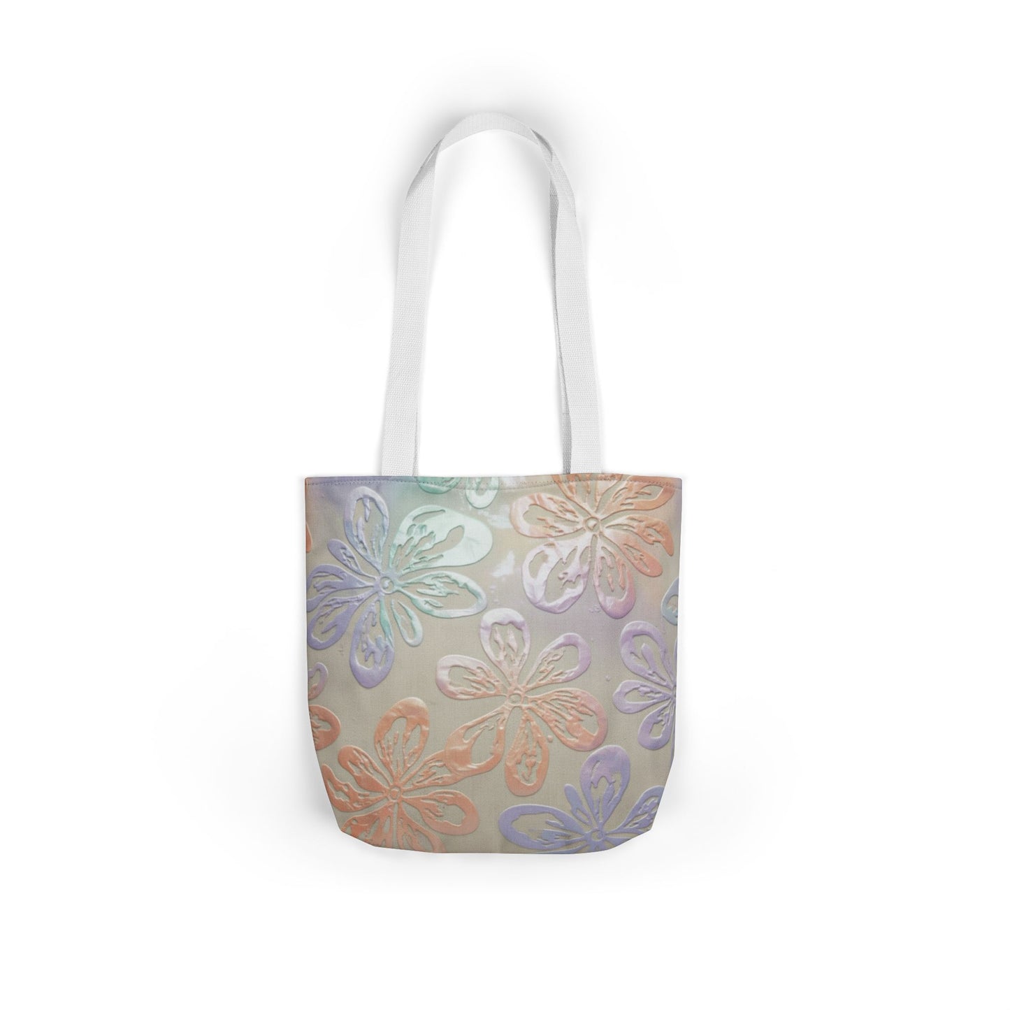 Pastel Floral Canvas Tote Bag — Embossed Hibiscus Beach Tote