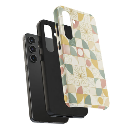 Retro Geometric Tough Phone Case — Pastel Midcentury Pattern