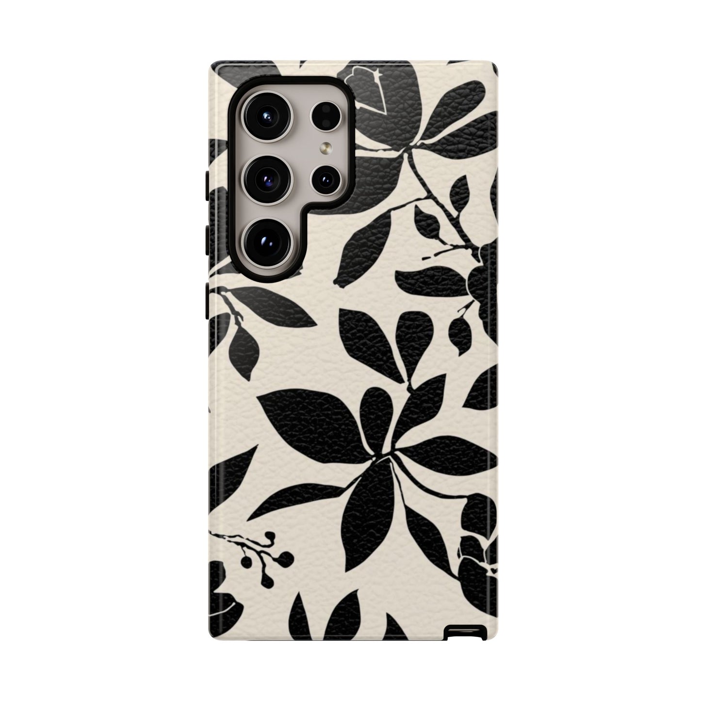 Black Floral Pattern Phone Case — Monochrome Botanical Tough Case