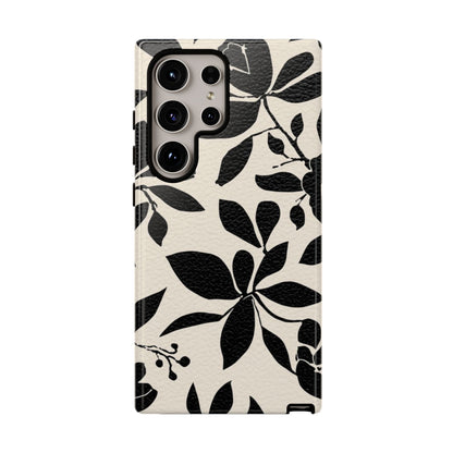 Black Floral Pattern Phone Case — Monochrome Botanical Tough Case
