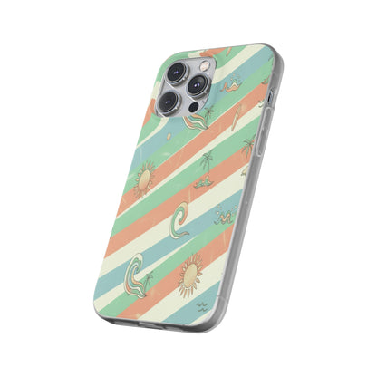 Beach Vibes Phone Case — Retro Pastel Surf & Palm Protective Flexi Case
