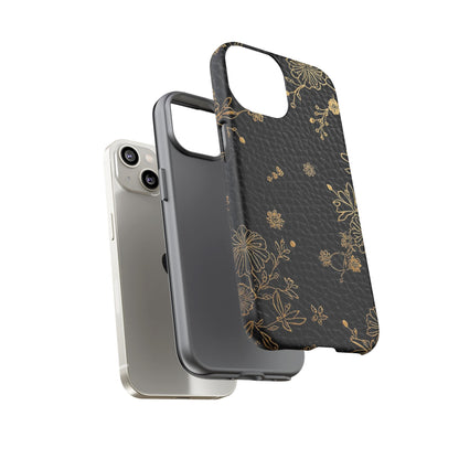 Floral Gold Foil Leather Texture Tough Phone Case