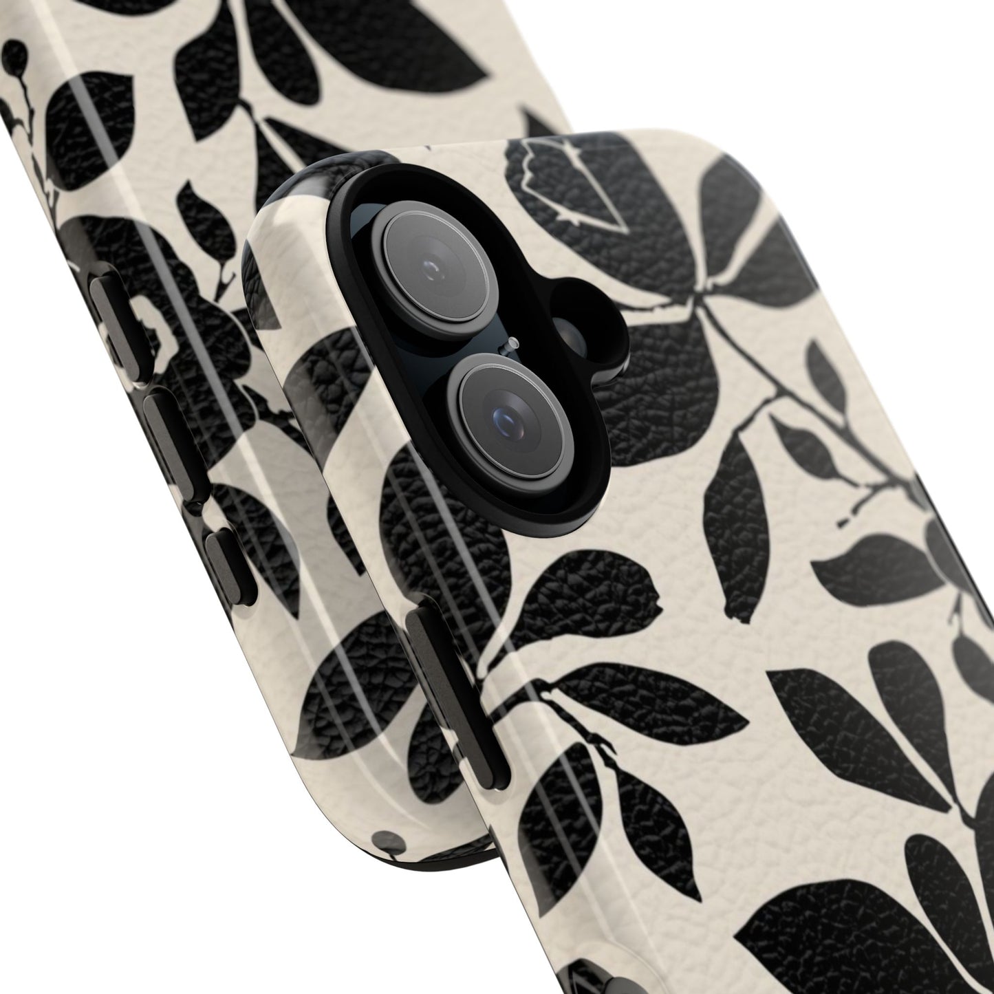 Black Floral Pattern Phone Case — Monochrome Botanical Tough Case