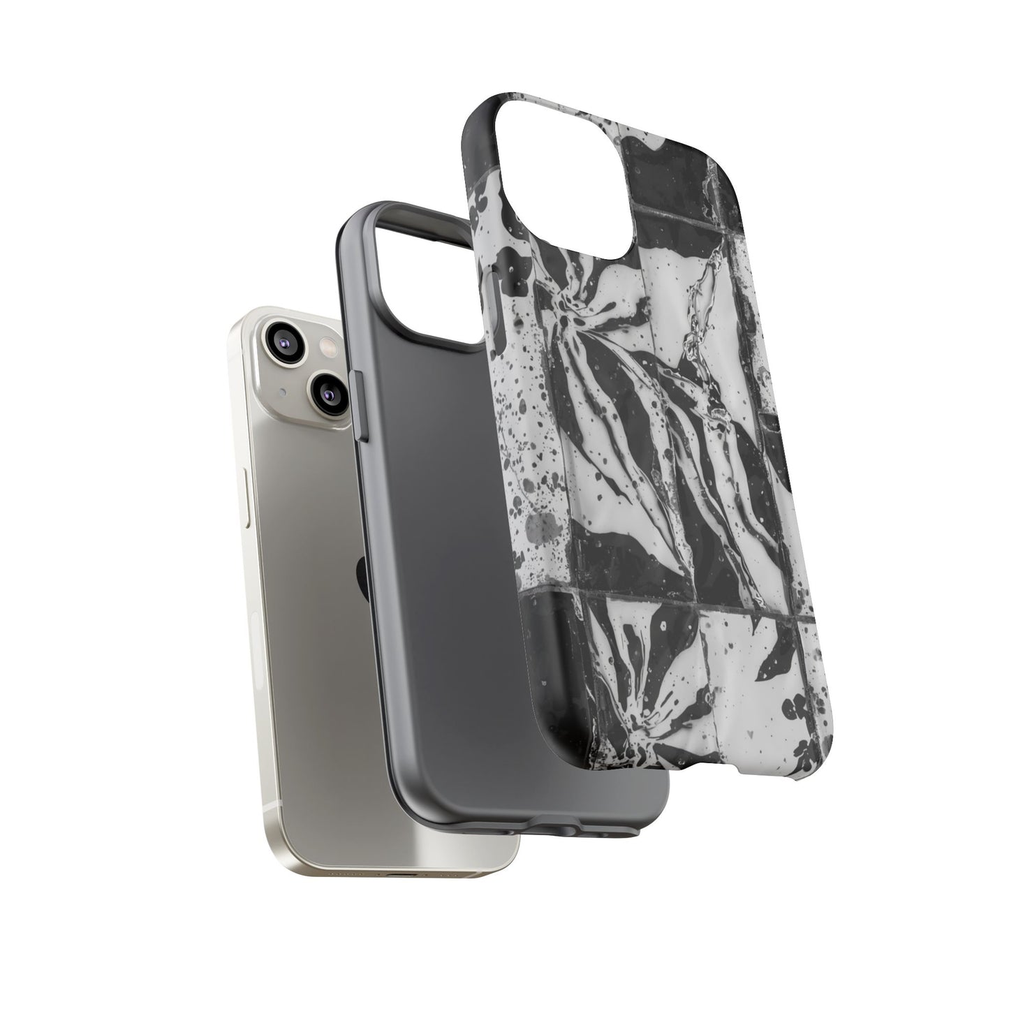 Monochrome Tile Floral Tough Phone Case