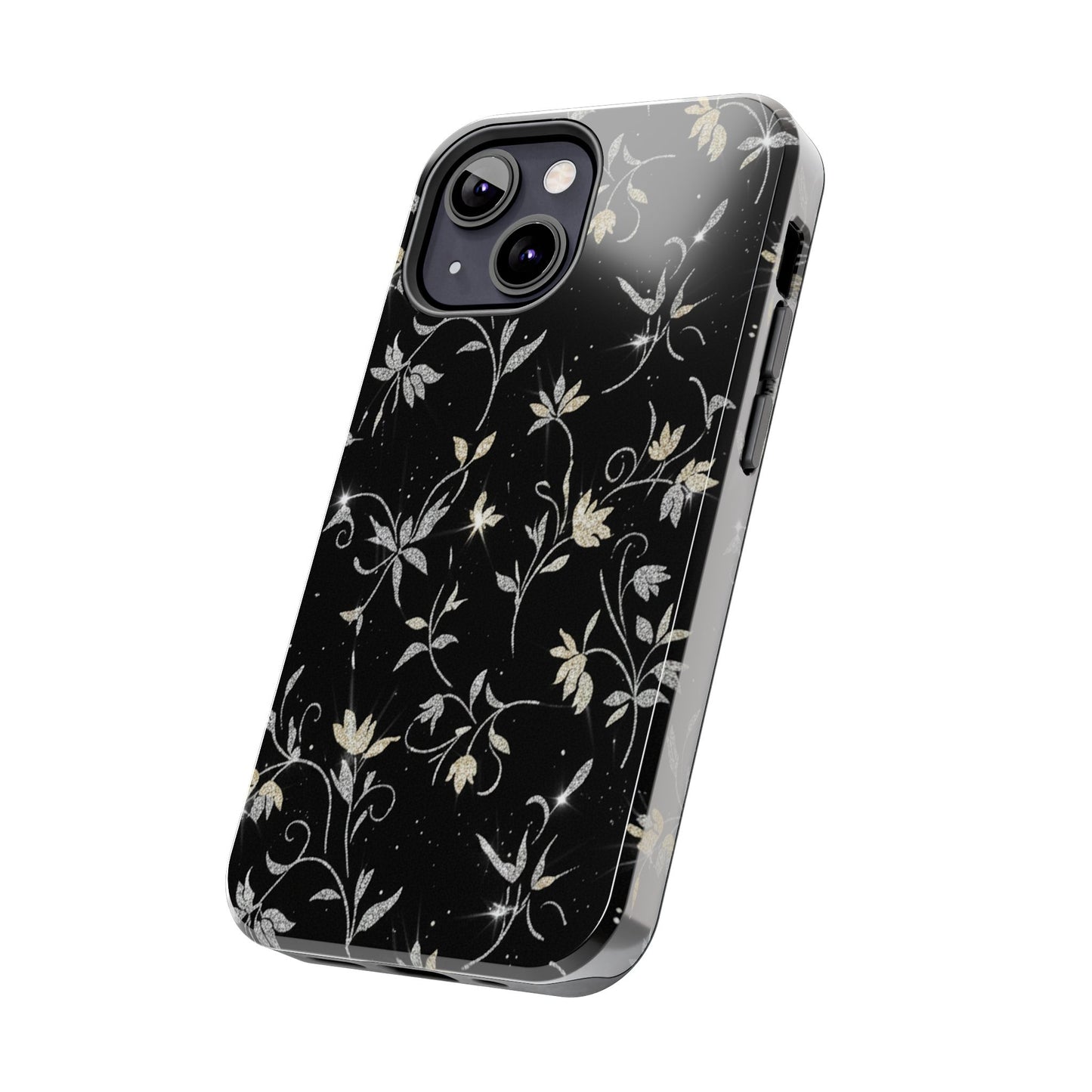 Floral Noir Tough Phone Case — Vintage Black Botanical Protective Cover
