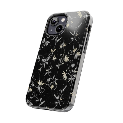 Floral Noir Tough Phone Case — Vintage Black Botanical Protective Cover