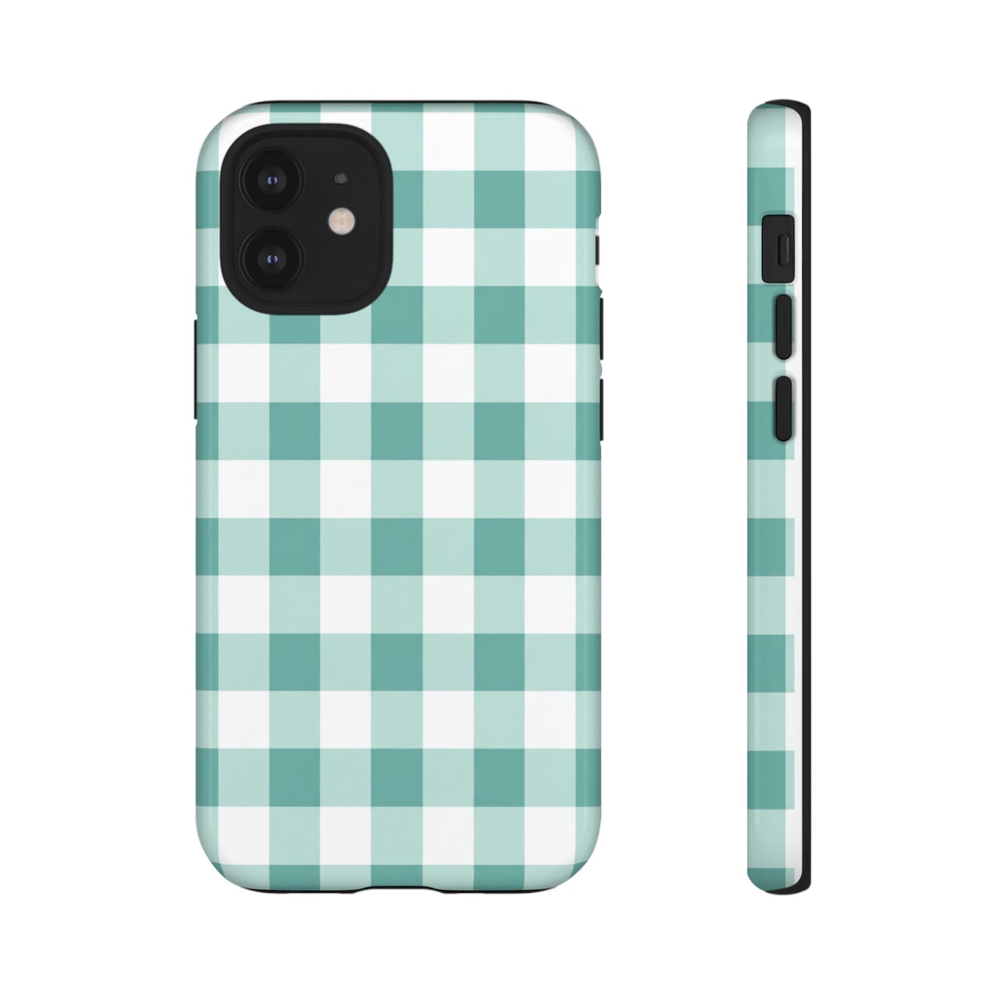 Mint Green Buffalo Check Tough Phone Case — Durable Plaid Protective Cover