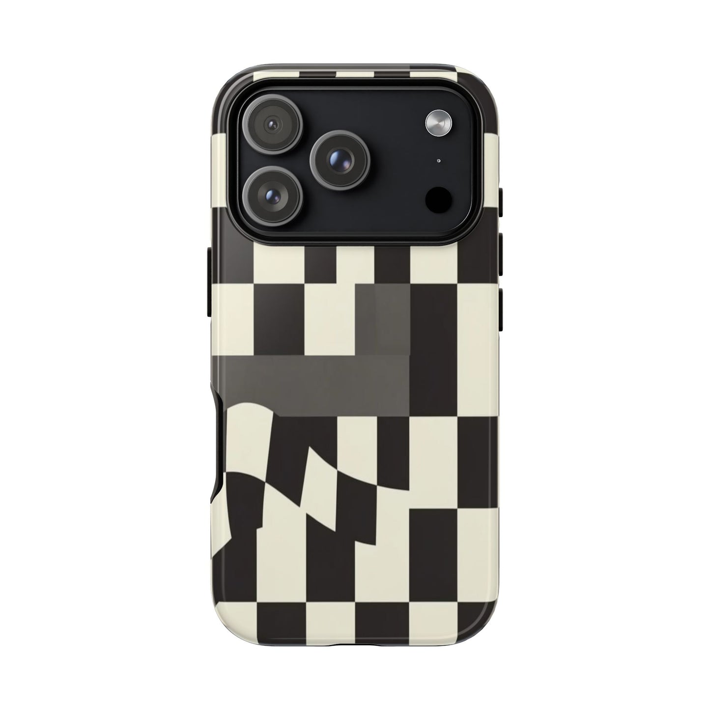 Checkerboard Wave Phone Case — Black & Cream Graphic Tough Case
