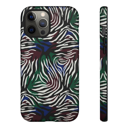 Zebra Camo Tough Phone Case – Green & Blue Animal Print Protective Cover