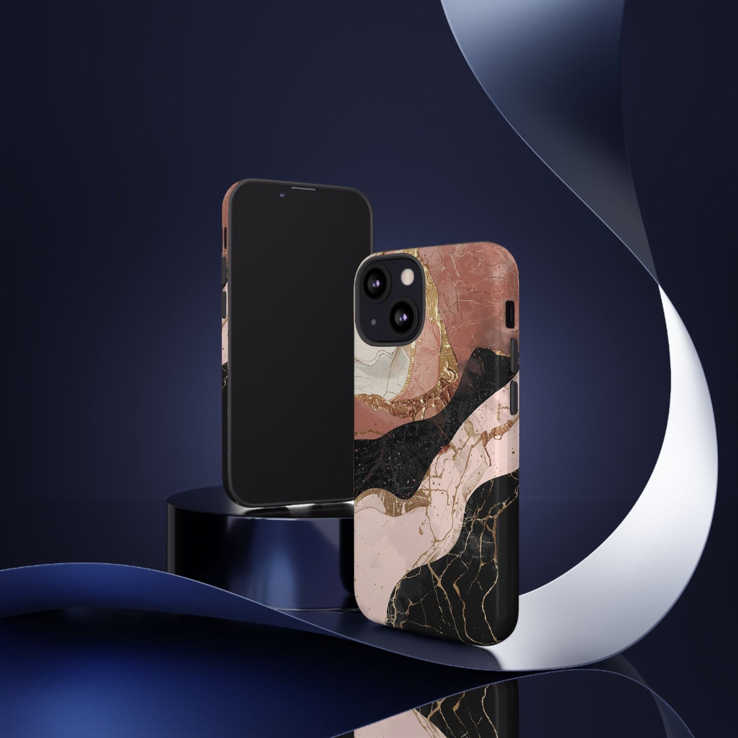 Marbled Rose Gold Phone Case — Abstract Pink & Black Protective Tough Case