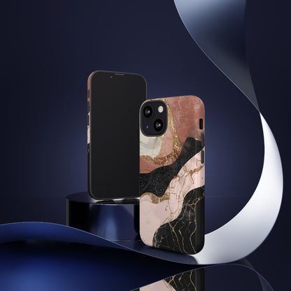 Marbled Rose Gold Phone Case — Abstract Pink & Black Protective Tough Case